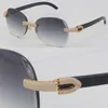 Nouvelles lunettes de soleil en métal sans monture serties de diamants micro-pavés 3524012 Cadre de luxe en corne de buffle noire originale Décoration C en or 18 carats Lunettes pour hommes et femmes Verres d'épaisseur 3.0