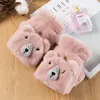 Five Fingers Gloves Cute Dog Cartoon Fur Mittens Winter Women Girl Animal Ear Flip Plush Wrist Half Fingerless Thicken Warm Mitten