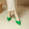 Сандалии Spring Autum Женщины Pums Green Cowhide Work Shoes Slip-On Ladies Pumps Dress Prom Career заостренная пальца на низком каблуке 4 Cmsandals