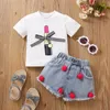 Mädchen Kinder Kleidung Sets Sommer Mode Kurzarm Bogen Lippenstift T-shirt + Ball Jean Kurze 2 teile/satz Kinder Outfits Kleidung