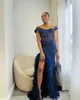 Neue Plus Size Arabisch Aso Ebi Marineblau Meerjungfrau Ballkleider Spitze Perlen Abend formelle Party Zweiter Empfang Geburtstag Verlobungskleider Kleid