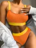 Ingaga Bel Womens Mayo Mayo Şeritli Seksi Colorblock Bikini Set Yüksek Kesik Mayo Takım Kadınlar 220621