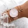 Бренд розовый золото часы Shell Dial Fomens Ladies Bracelet Bracelet Quartz Forist для женщин сетчатой ​​сетки Reloj Mujer289a