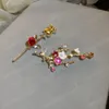 Broche ethnique rétro en forme de branche de fleur pour femme, incrustée de perles de Zircon colorées, accessoire Cheongsam, bijoux cadeau de fête de Banquet