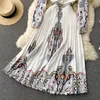 Robe de mode de la piste pour femmes 2022 élégant vintage imprimé robe plissée robe de chemise midi coulée à manches longues à manches longues