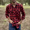 Män Casual Plaid Flannel Shirt Långärmad Bröst Två Fickdesign Mode Tryckt-Button (USA Storlek S M L XL 2XL) 220322