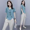 Women's Two Piece Pants Cotton Linen Casual Outfit Women 2022 Summer Loose V Neck T-Shirt Pencil Female Two-Piece SetWomen's