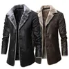 Herrgravrockar 2022 Fabrik Autumn Winter Mens Mid-Long Leather Business Lapel Fleece Warm Montered Single-Breasted Jacket Overdimensionerad Viol2