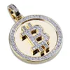 Iced Out Round Pendant Necklace Bitcoin Symbol Gold Plated Mens Hip Hop Necklaces Jewelry