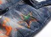 Jeans Hommes Slim Fit Orange Peint Bleu Hommes Broderie Denim Pantalon Jean Pantalon Décontracté