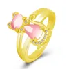 Bagues en or chat Animal CZ Ross Quartz cristal rose opale, bijoux pour femmes et filles, vente en gros