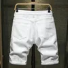 White jeans shorts men Ripped Hole Frayed Knee length classic simple Fashion Casual Slim Denim Male high quality 220722