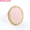 Wojiaer Natural Stone Ring Faceted 계란 모양 CZ 지르콘 모조 다이아몬드 반지 개방 조정 가능한 여성 보석 절묘한 선물 Bo928