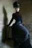 High Neck Victorian wedding dresses 2022 Long Sleeve velvet Lace-up corset Vintge Gothic Black And Burgundy bridal Dress Robes De Soriee