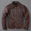 Cappotto da uomo in pelle ecopelle marrone vintage classico stile motociclista corto slim G 220823