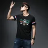 Western Fashion Style Men's T-Shirts 2022 Summer New Letter Printing Crown Pattern Embroidery Design Short Sleeve Mercerized Cotton Cuffs Patchwork O-neck Tees M-4XL