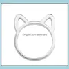 밴드 반지 보석류 여성 925 시에 간단한 귀여운 고양이 귀 디자인 손가락 반지 블랙 골드 도금 선물 도매 드롭 배달 2021 tw4au
