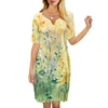 Женское платье с цветочным узором 3D-принтом с v-образным вырезом Свободное повседневное платье с короткими рукавами для женских платьев Желтая одежда 220616