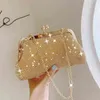 Golden Evening Bag Luxury Handväskor Kvinnor Purses Pearl Peaded Crystal Shoulder Crossbody Wedding Party Clutch Bags Female Purse 230428bj