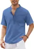 Мужская рубашка хлопковое льняное повседневное карманное пляжная футболка с коротким рукавом с короткими рукавами