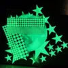 30cm Moon 435pcs Stars Dots Green Luminous Wall Sticker Children Room Ceiling Stairs Wallpaper Fluorescent Mural Decals 220607