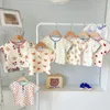 Klädset Barn Sommar Fritidsuppsättning Söt Björn T-shirt Baby Girl Cherry Kortärmade Toppar Och Enkel Pläd Lösa Bomullsshorts Pojke Kostym