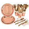 Rose Gold Party Disponertabell Set Pappersplatta Cup Kids Vuxen Birthday Wedding Bachelorette Decoration Baby Shower 220811