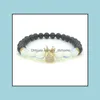 Beaded Strands Bracelets Jewelry Jln Micro-Pave Setting Imperial Crown New Trendy Tiger Eye Moonstone Bracelet For Men Women Stretch Fashio