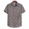 T-shirt da uomo manica stampata T-shirt da uomo in lino hawaiano corta camicia casual in cotone camicetta da uomo manica lunga da uomo