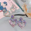 S2860 Fashion Jewelry S925 Silver Post Diamond Crystal Dangle Peach Heart Earrings Purple Stud Earrings