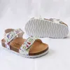 Musim Panas Gadis Sandal Printing Pu Kulit Gabus Terbuka Toe Slide Flat dengan Kecil Sepatu untuk Sekolah 212 Tahun Balita 220611
