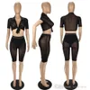 Womens Mesh Splicing Tracksuits 2022 Summer Clothing Sexy Perspective Binding Two Piece Pants Outfits