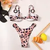 Dames zwemkleding luipaardprint één stuk zwempakring biquinis met stalen houder hoog gesneden string mirco bikini sets 2022 vrouwelijke bather beachw