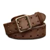 Cinturones Cinturón de diseño Piel de vaca Cuero genuino Latón Cobre Hebilla de doble aguja Estilo de marca para hombres jóvenes CowboyBelts