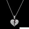 Iced out Broken Love Heart Pendant Necklaces Mens Bling Crystal rhinestone Love charm Gold Silver Twisted chain For women Hip hop Jewelry