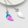Pink Blue paljett sömmar hjärta trasiga vänner halsband hänge kedja bff vänskap smycken gåvor till tjej barn 2 st/set