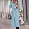 女性のウールブレンドスリムレースアップ冬のオーバーコートファッションウォーム通勤ラペルカーディガンソリッドカラーウールコート衣料り