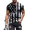 Yaz erkekleri büyük boy 3d baskılı tişört bayrağı desen gündelik gömlek fitness giyim hip hop mürettebat boyun harajuku üst 220623