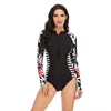 Women's Swimwear Watermelon Print Women Rash Guard Long Sleeve Swimsuit One Piece UPF 50 Zipper Sport Bathing Suits Surfing RashguardWomen's