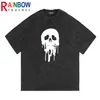 Rainbowtouches Washed T Shirt Vintage Unisex High Street Schwarz Schädel Muster Männer Oversize Street Fashion Männer Grafik Shirts 220608