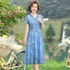 Casual Dresses Women Summer Chiffon Dress Ladies Middle-Aged PRINT SHORT SLEEVE PLEATED KVINNA VINTA VELK VESTIDOSKASUAL