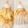 Gold Beaded 2022 Lace Flower Girl Dresses Big Bow Off The Shoulder Little Girl Wedding Dress Communion Pageant Birthday Gowns