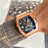 Luxury Luksusowe zegarek sportowych marka marka szkieletowa tarcza 43 mm kwarcowe zegarek na rękę mężczyzn Mode Modne silikonowe pasek Multi kolorowy zegar analogowy Montre de lukse