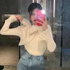 Kadın Sweaters Kadın Kazak Jumper'lar İnce Fit Bow Flare Sleepwear Top Vahşi Çekme Femme Kırpılmış Siyah Kazak Örgü Y2K