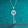 Godkänd diamanttest Moissanite 925 Sterling Silver Key Simple Clavicle Chain Pendant Necklace Women Fashion Cute Smycken 05-1CT238D