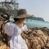 Chapéu feminino fray tecido seagrass boater casual sol praia bonés aba larga chapéu de verão unissex chapéus de palha para viagens 2206074951228