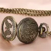Bronzen Horloges Uitgehold Vlinder Cover Mannen Vrouwen Quartz Analoog Zakhorloge Ketting Ketting Arabisch Cijfer Klok