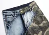 Jeans de retalhos Men camuflage Slim Fit Big Pocket Straight Biker Denim