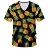 Benutzerdefinierte T-shirt Männer Hipster Kurzarm V-ausschnitt T-shirts Unisex 3D Ananas Voller Druck Aloha Hawaiian Sommer Hip Hop Tees S-7XL 220619