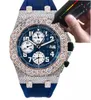 Montre Designer Moissanite Diamonds Montre Automatique Cadran Bleu Mouvement Or Rose et Argent Qualité Mens Luxury Full Ice Strap Box et